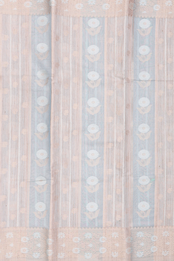 Kota Cotton Saree In Cream And Blue With Stripes Design