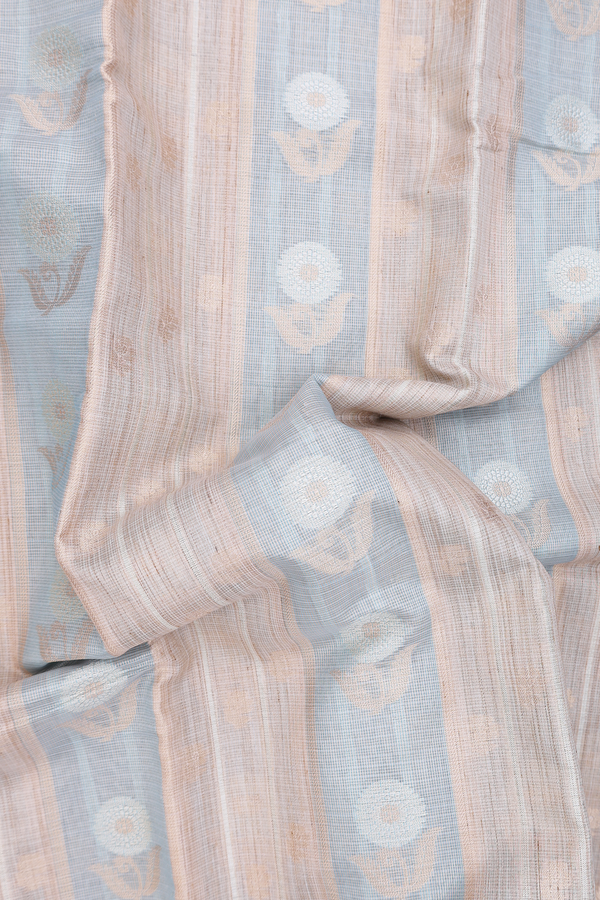 Kota Cotton Saree In Cream And Blue With Stripes Design