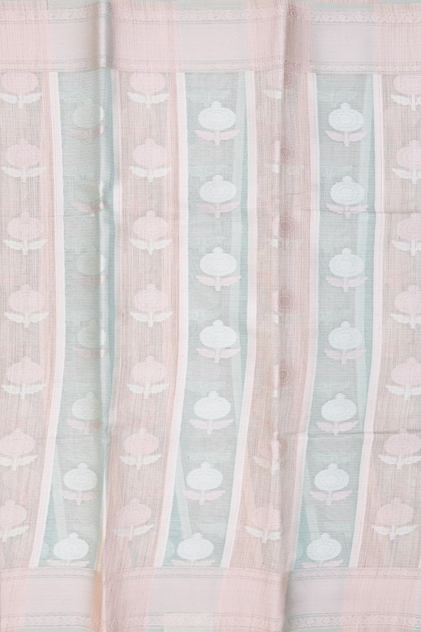 Kota Cotton Saree In Cream And Green With Stripes Design