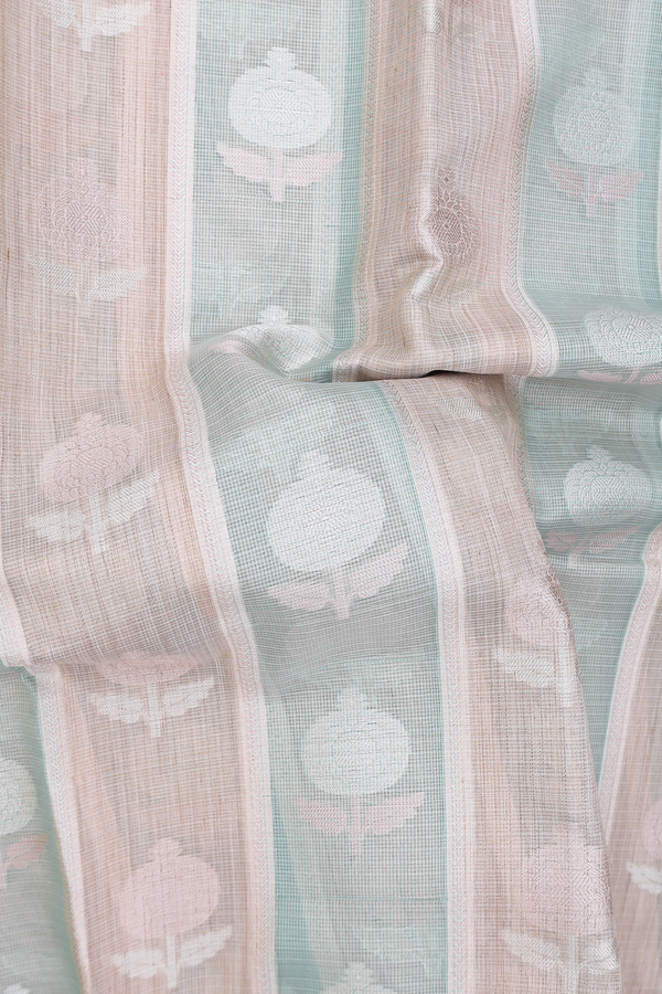 Kota Cotton Saree In Cream And Green With Stripes Design