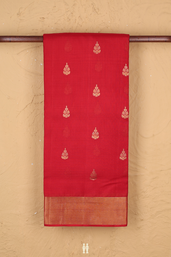 Kota Silk Saree In Crimson Red With Zari Buttas