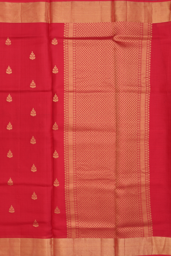 Kota Silk Saree In Crimson Red With Zari Buttas