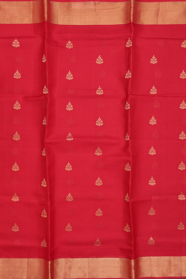 Kota Silk Saree In Crimson Red With Zari Buttas