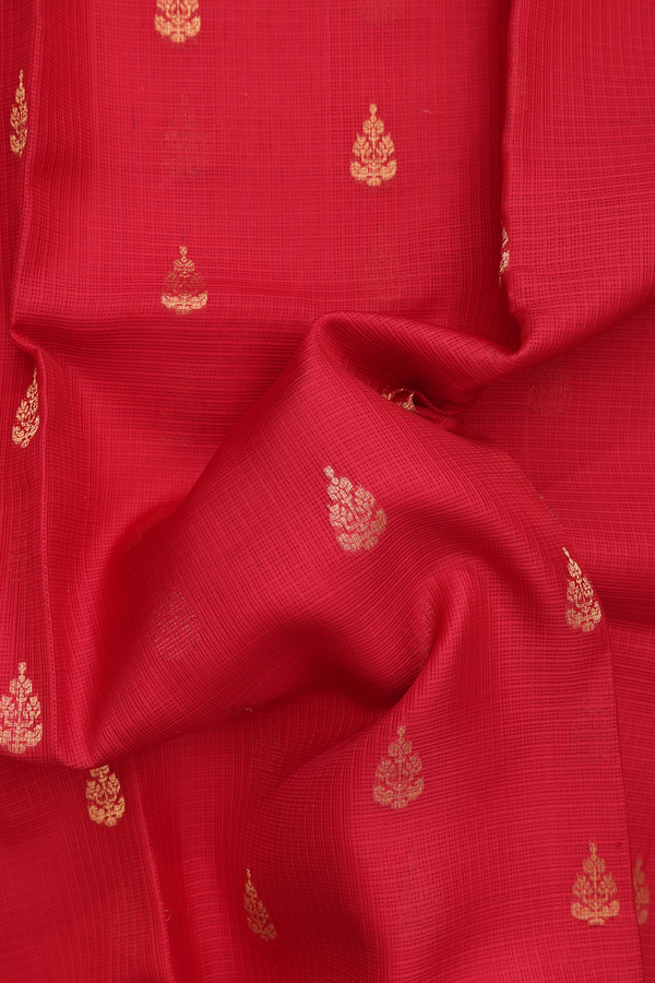 Kota Silk Saree In Crimson Red With Zari Buttas