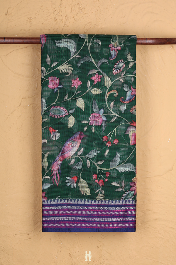 Kota Silk Saree In Dark Green With Floral Design