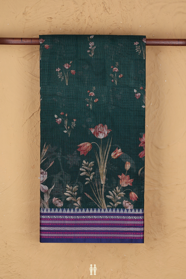 Kota Silk Saree In Dark Green With Floral Design
