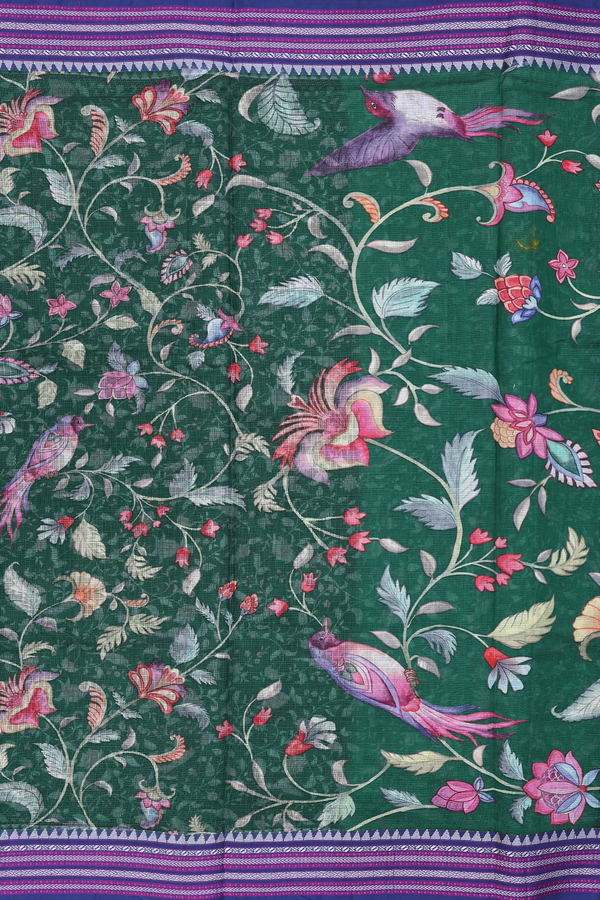 Kota Silk Saree In Dark Green With Floral Design