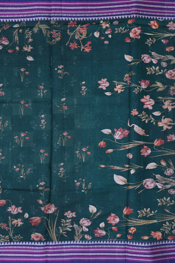 Kota Silk Saree In Dark Green With Floral Design