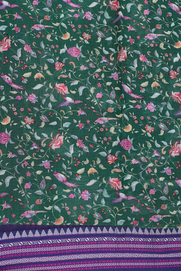 Kota Silk Saree In Dark Green With Floral Design