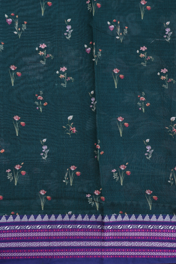 Kota Silk Saree In Dark Green With Floral Design
