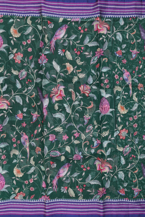 Kota Silk Saree In Dark Green With Floral Design