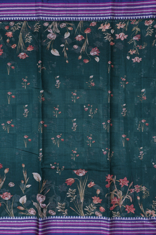 Kota Silk Saree In Dark Green With Floral Design