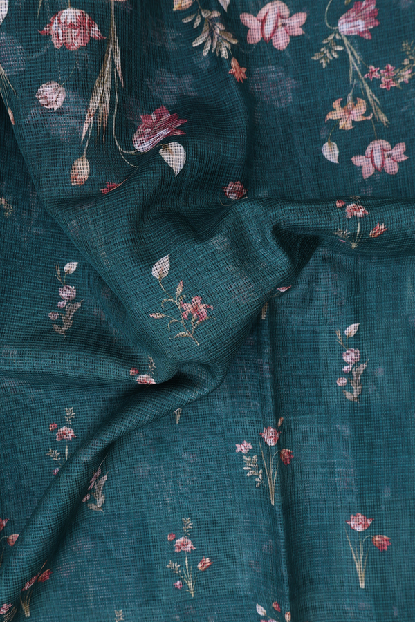Kota Silk Saree In Dark Green With Floral Design
