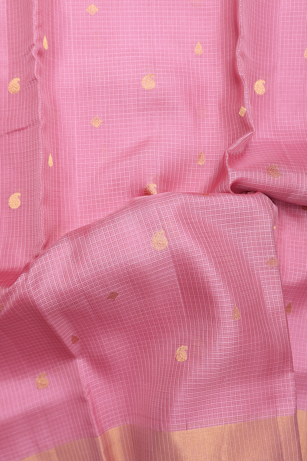 Kota Silk Saree In Pink With Paisley Buttas
