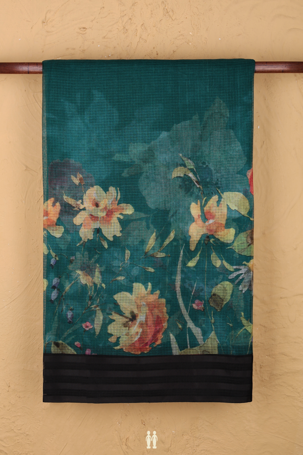 Kota Silk Saree In Forest Green With Floral Design