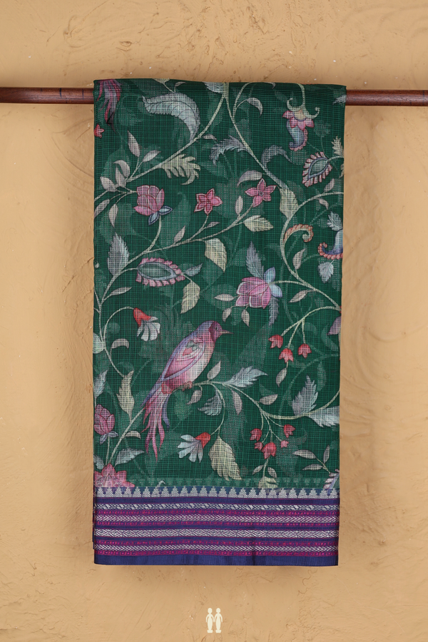Kota Silk Saree In Forest Green With Floral Design