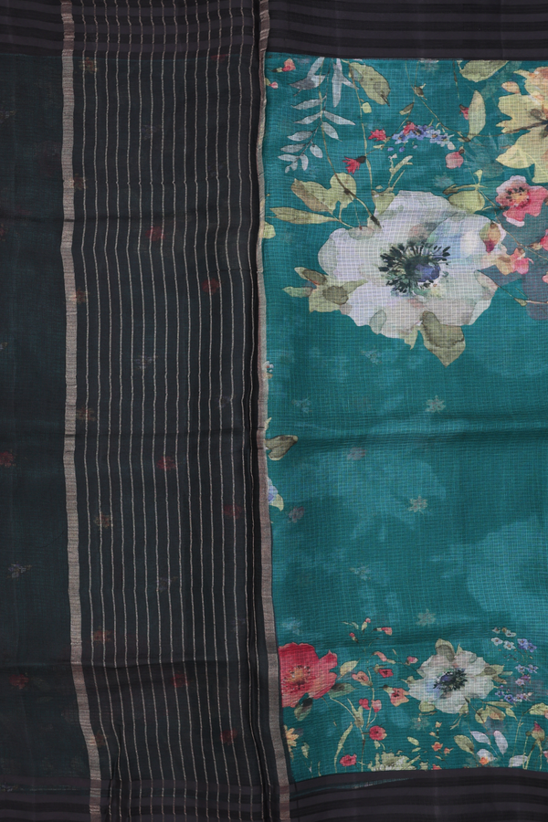 Kota Silk Saree In Forest Green With Floral Design