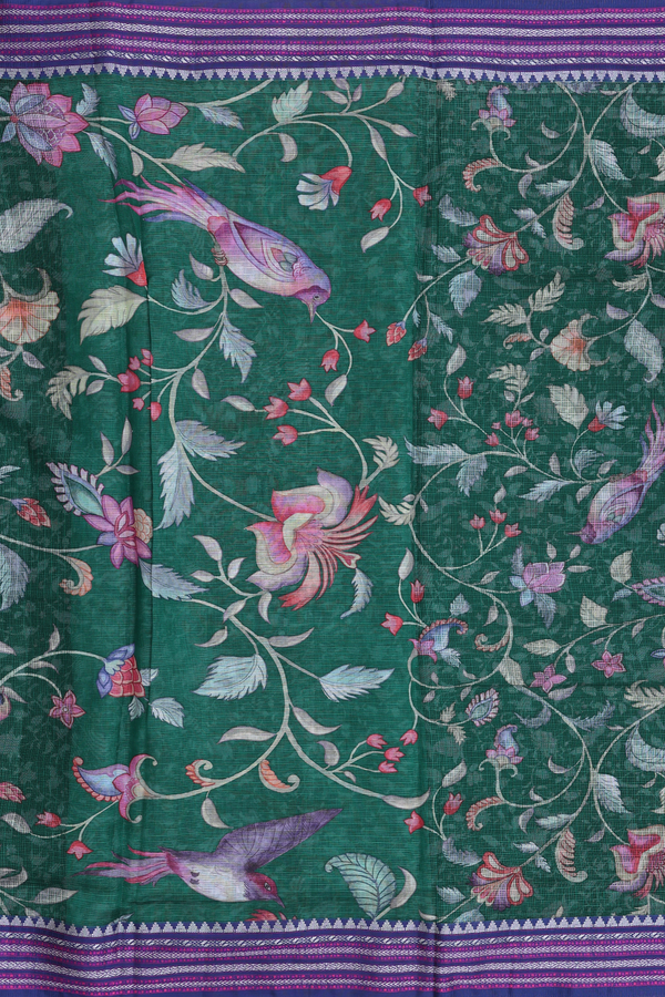 Kota Silk Saree In Forest Green With Floral Design