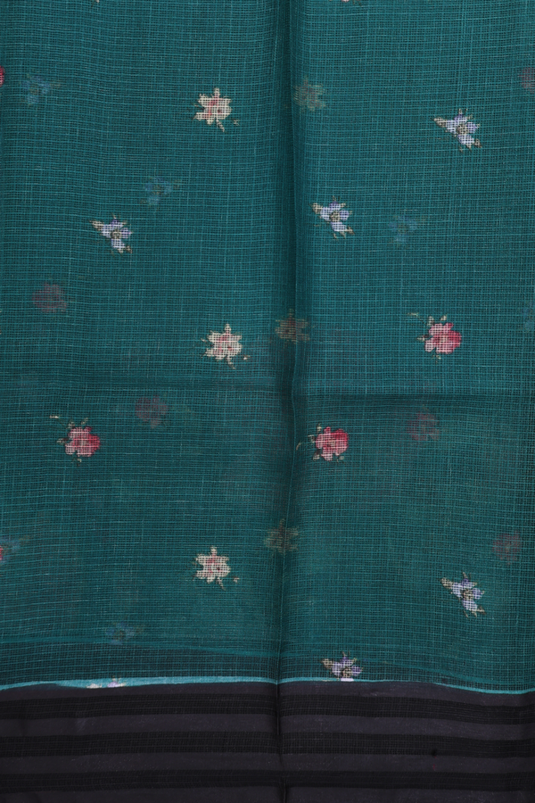Kota Silk Saree In Forest Green With Floral Design