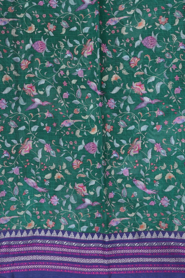 Kota Silk Saree In Forest Green With Floral Design