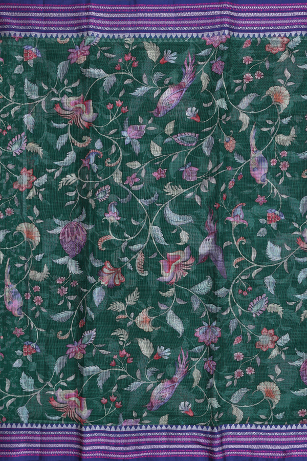Kota Silk Saree In Forest Green With Floral Design