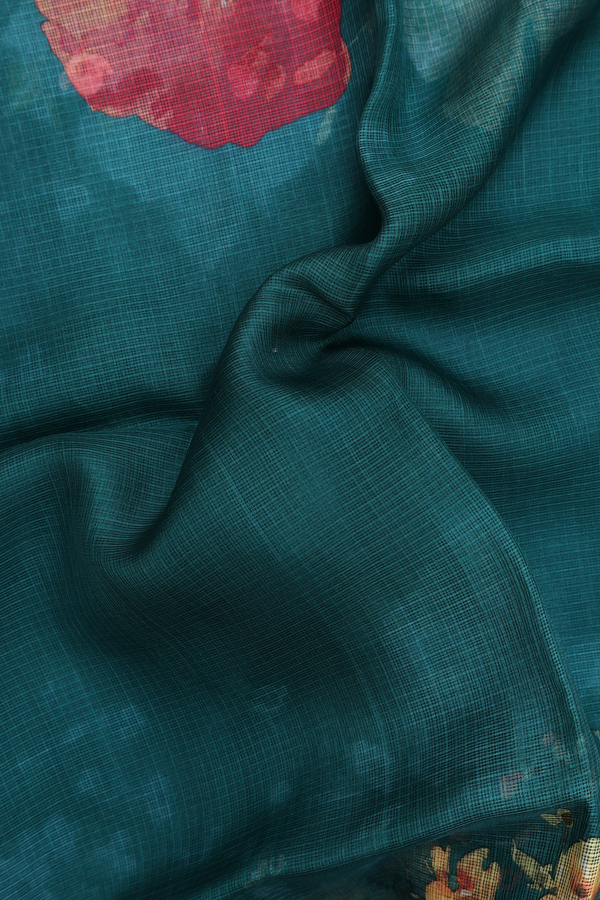 Kota Silk Saree In Forest Green With Floral Design