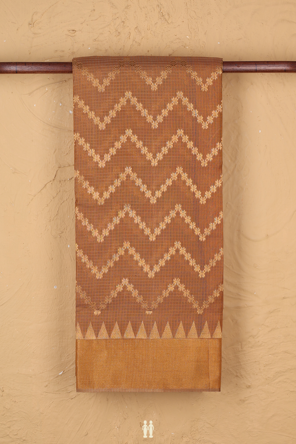 Kota Silk Saree In Golden Brown With Chevron Design