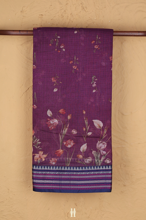 Kota Silk Saree In Grape Purple With Floral Design