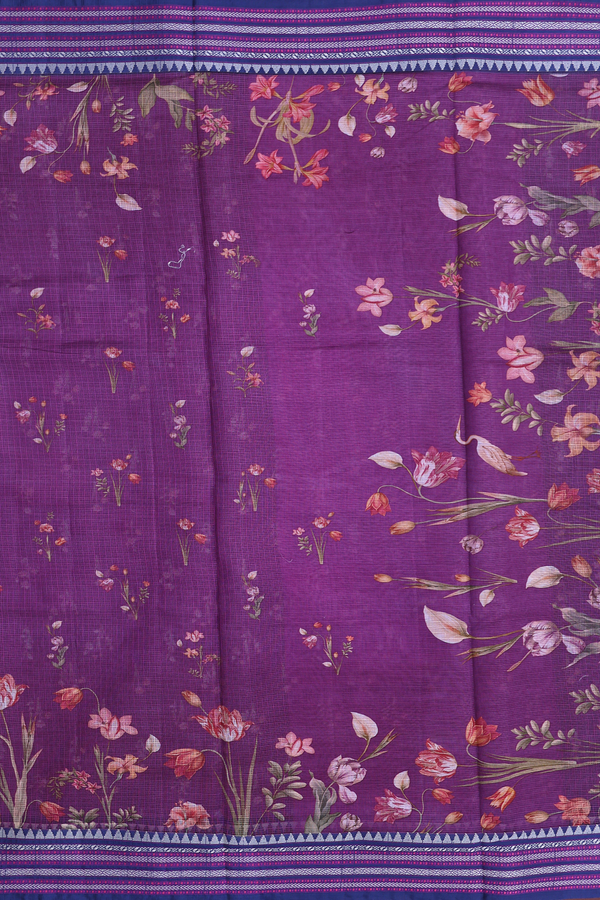 Kota Silk Saree In Grape Purple With Floral Design