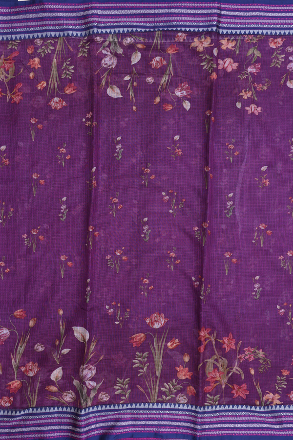 Kota Silk Saree In Grape Purple With Floral Design
