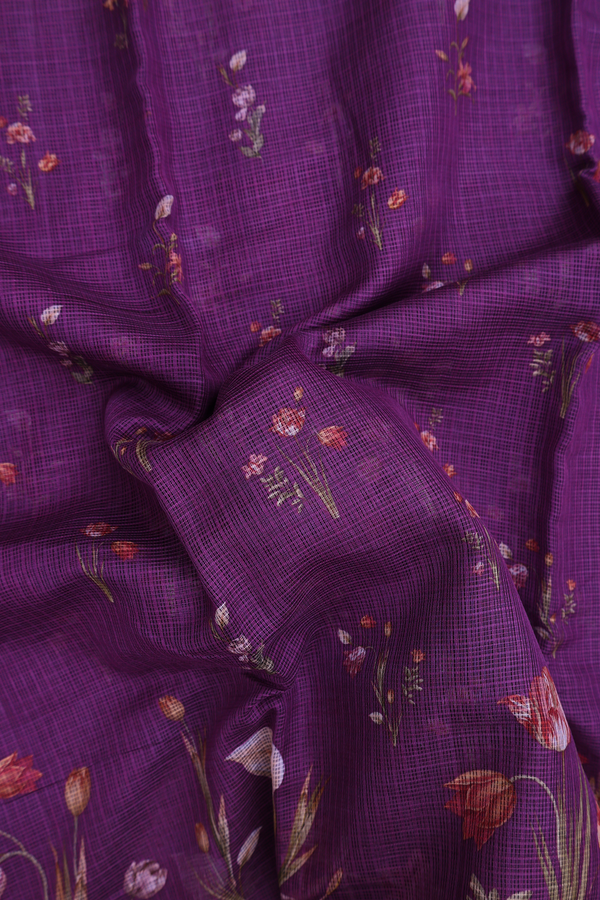 Kota Silk Saree In Grape Purple With Floral Design