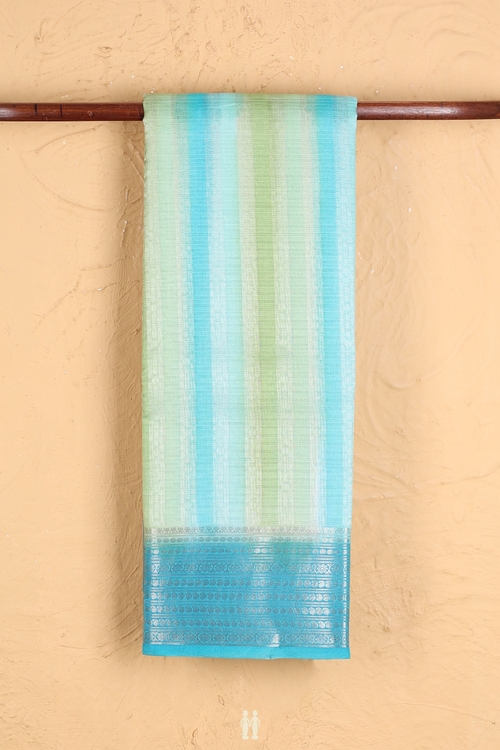 Kota Silk Saree In Green And Blue With Stripes Design