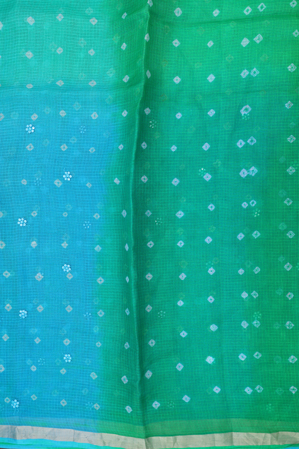 Kota Silk Saree In Green And Blue With Threadwork Buttas