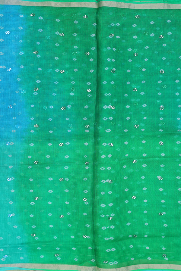 Kota Silk Saree In Green And Blue With Threadwork Buttas