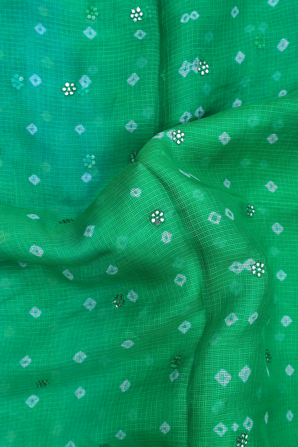 Kota Silk Saree In Green And Blue With Threadwork Buttas