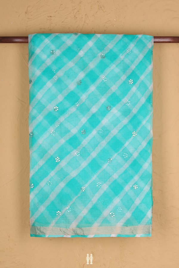 Kota Silk Saree In Green And White With Floral Buttas