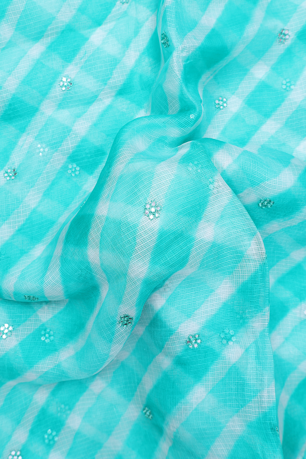 Kota Silk Saree In Green And White With Floral Buttas
