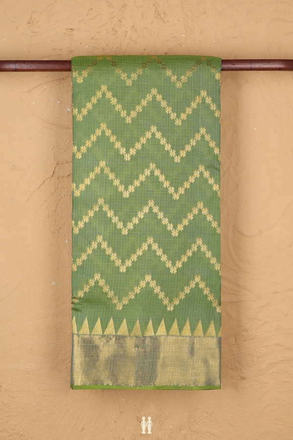 Kota Silk Saree In Green With Chevron Design