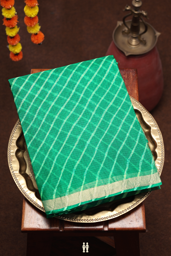 Kota Silk Saree In Green With Diagonal Design