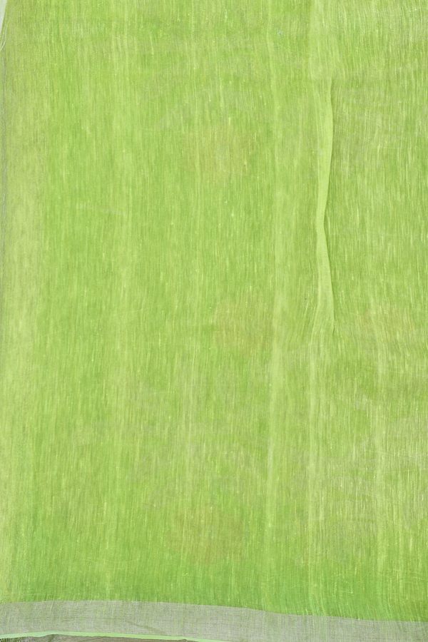 Linen Saree In Green With Floral Design
