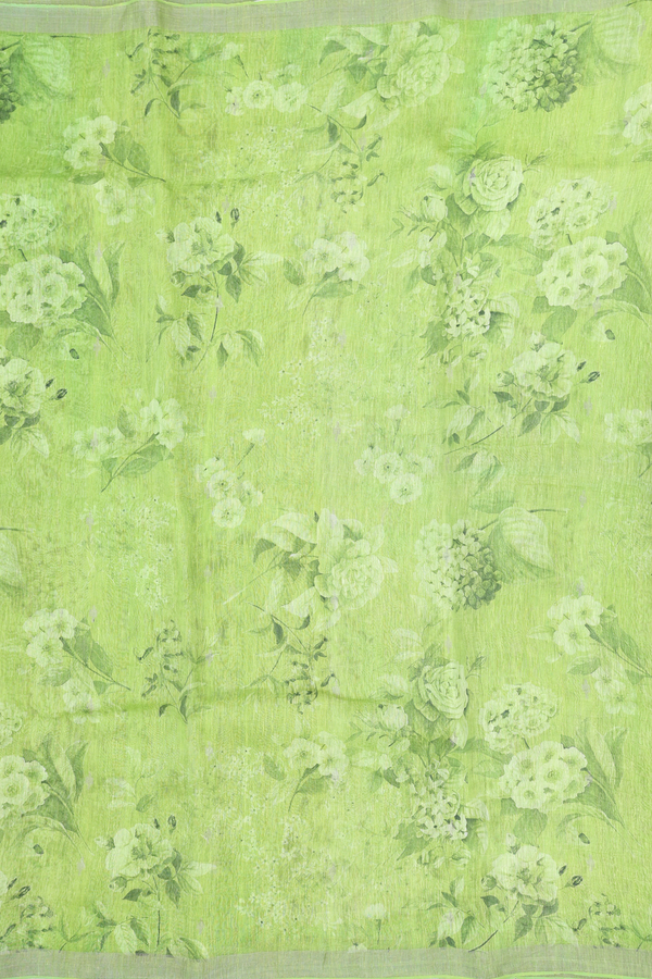 Linen Saree In Green With Floral Design