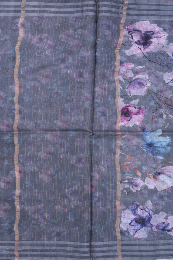 Kota Silk Saree In Grey With Floral Design