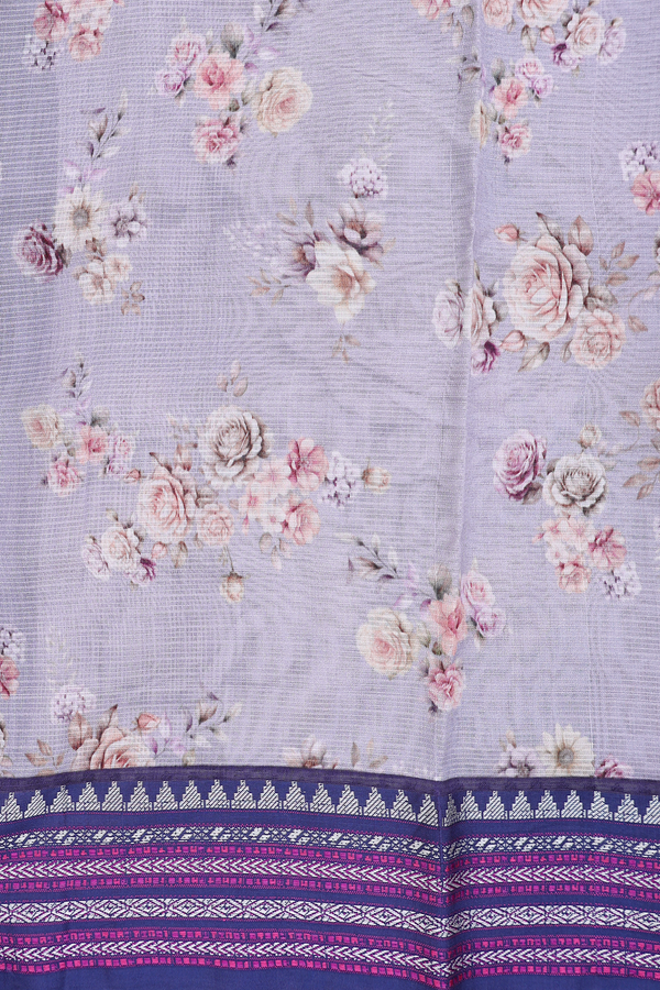 Kota Silk Saree In Pastel Purple With Floral Design