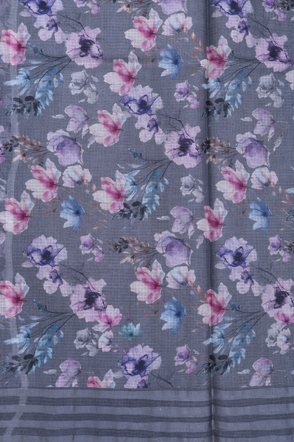Kota Silk Saree In Grey With Floral Design
