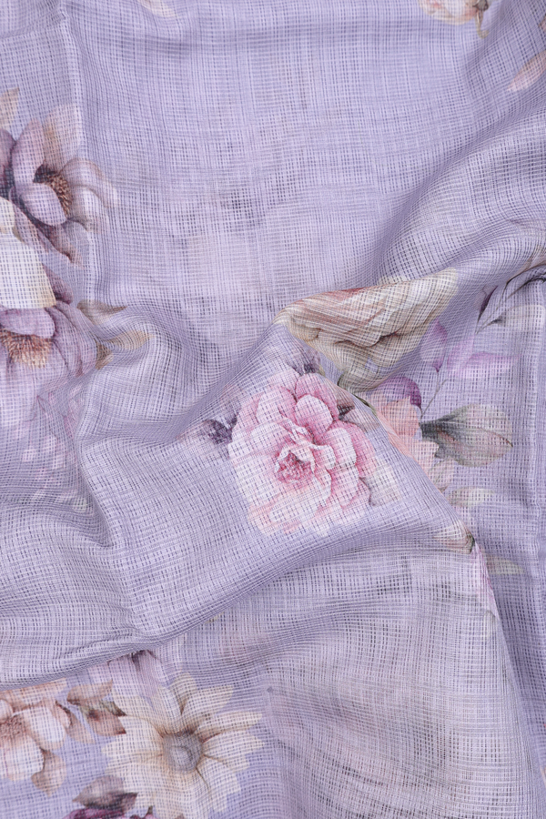 Kota Silk Saree In Pastel Purple With Floral Design