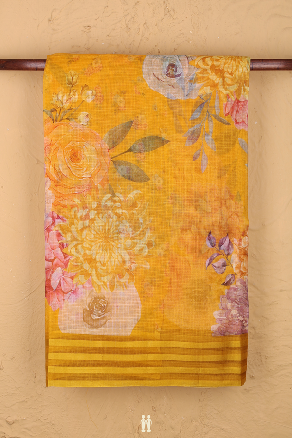 Kota Silk Saree In Honey Orange With Floral Design