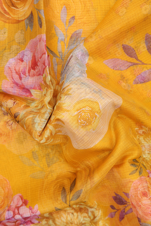 Kota Silk Saree In Honey Orange With Floral Design