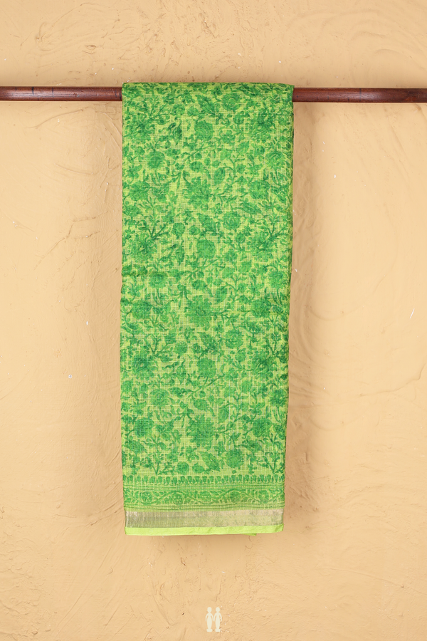 Kota Silk Saree In Lime Green With Floral Printed Design
