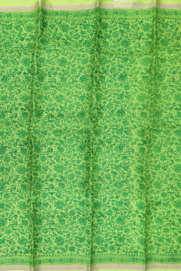 Kota Silk Saree In Lime Green With Floral Printed Design