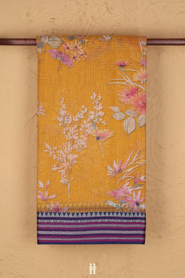Kota Silk Saree In Mango Yellow With Floral Design
